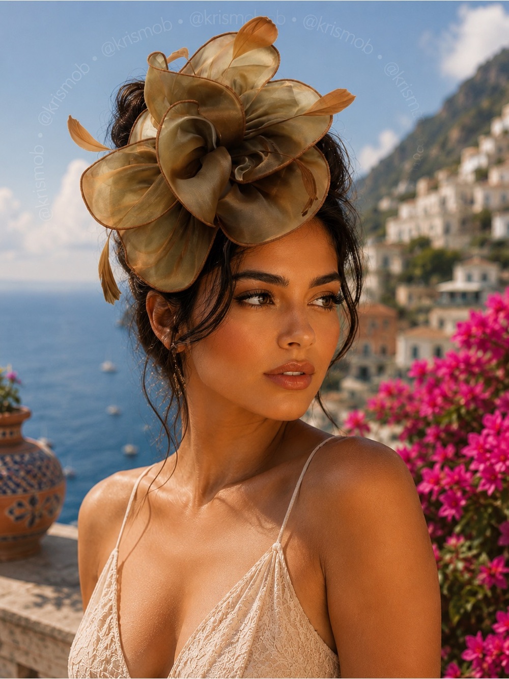 Brown Feather Organza Floral Fascinator Headpiece - Derby, Tea, Formal, church